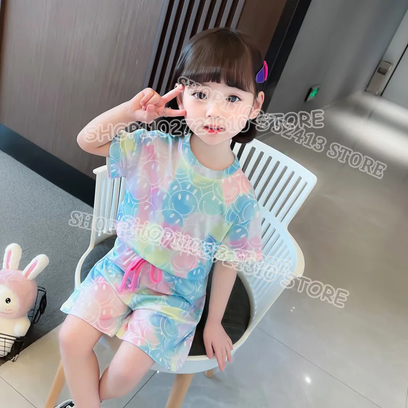 2pcs 개비 인형 집 세트 여름 통기성 땀 흡수 어린이 옷 아기 소녀 카와이 애니메이션 미소 짧은 소매 얇은 양복