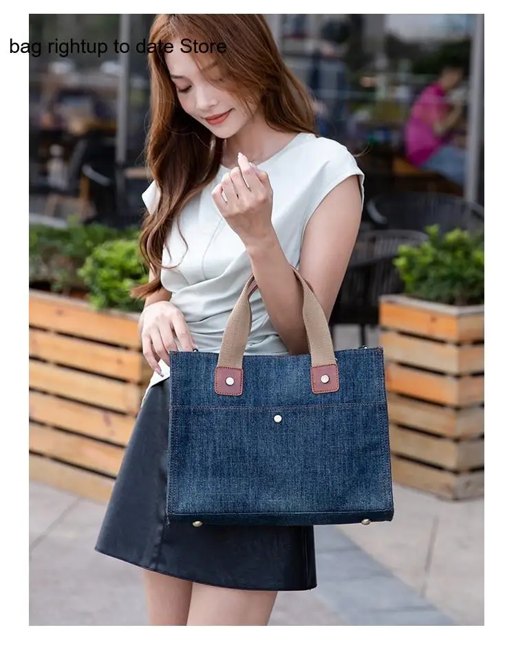 Summer and Autumn Simple Universal Style Contrasting Nylon Cloth Magnetic Hand-Held Tote Bag for Women