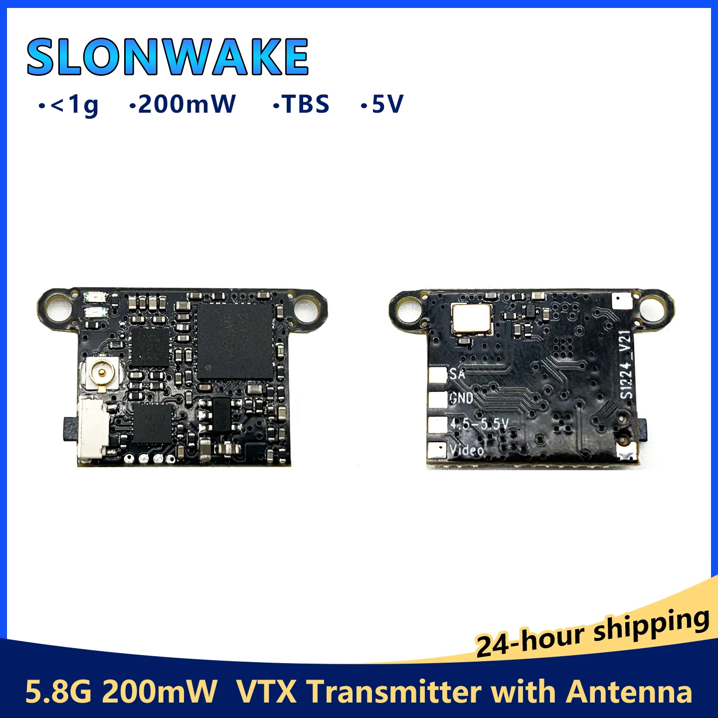SLONWAKE 20mm 5.8G 48CH PitMode 5V/1A 25mW 100mW 200mW Adjustable VTX Video Transmitter support TBS for FPV Racing Micro Drones