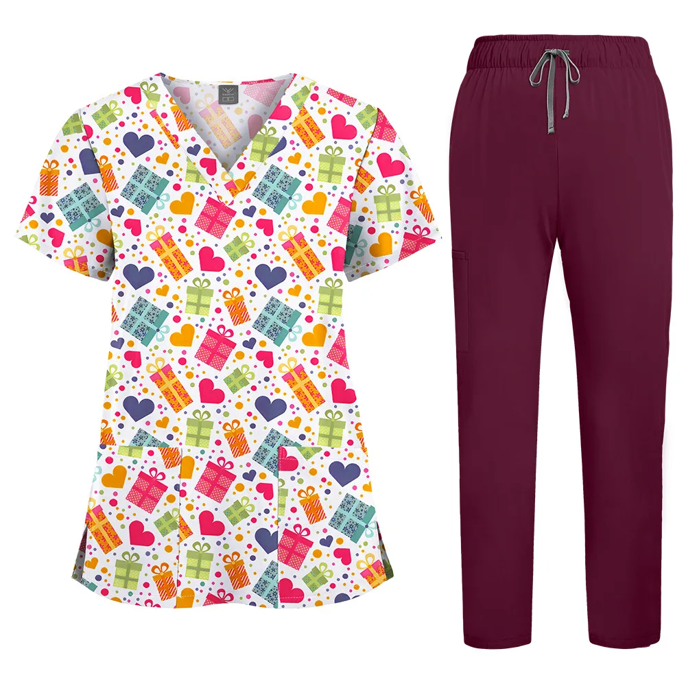 Print Medical Uniforms Elastic Scrubs Sets Women Nurses Accessories Dental Clinic Beauty Salon Spa Pet Shop Workwear Clothing