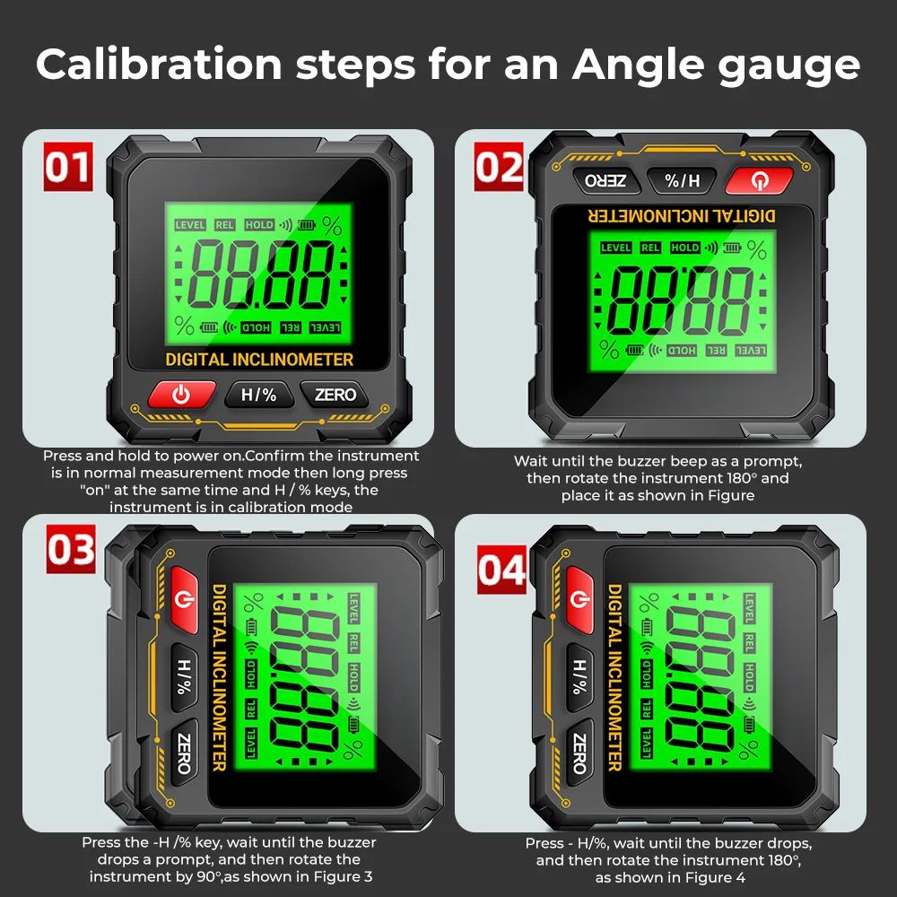 4면 자기 디지털 각도계 전자 레벨 박스 전자 각도 눈금자 백라이트 각도기 목공 경사계