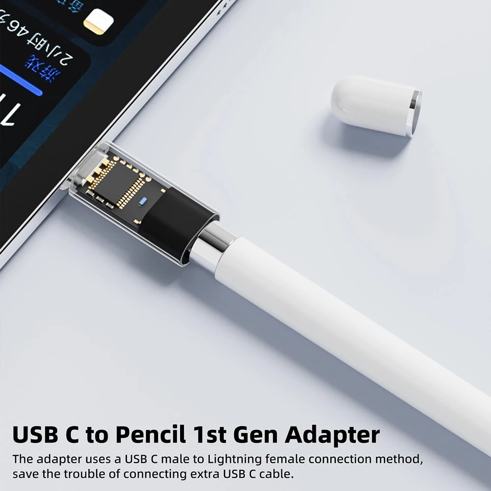 Pengisi daya Stylus Tablet konektor USB C ke iPencil pengisian penyambungan adaptor kompatibel dengan pensil generasi pertama dan I/Pad ke-10