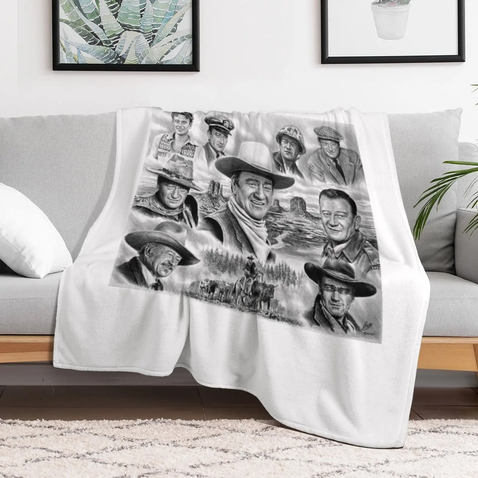 John Wayne Collage Throw Blanket Foldable Soft Warm Blanket for Outdoor Use