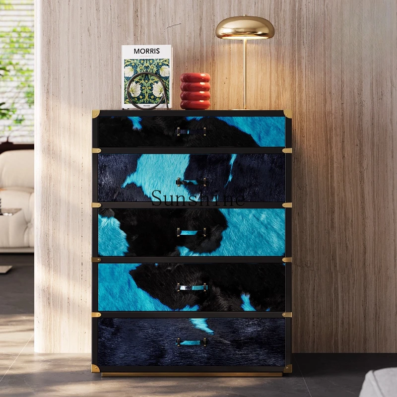 Italian light luxury high-grade milk cowhide horse hair jewelry decorative storage porch bucket cabinet
