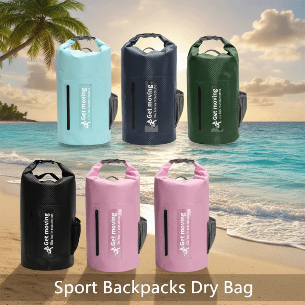 

20L Waterproof Dry Bag with Shoulder Straps Large-Capacity Swimming Bucket Bag Foldable Lightweight Beach Backpack