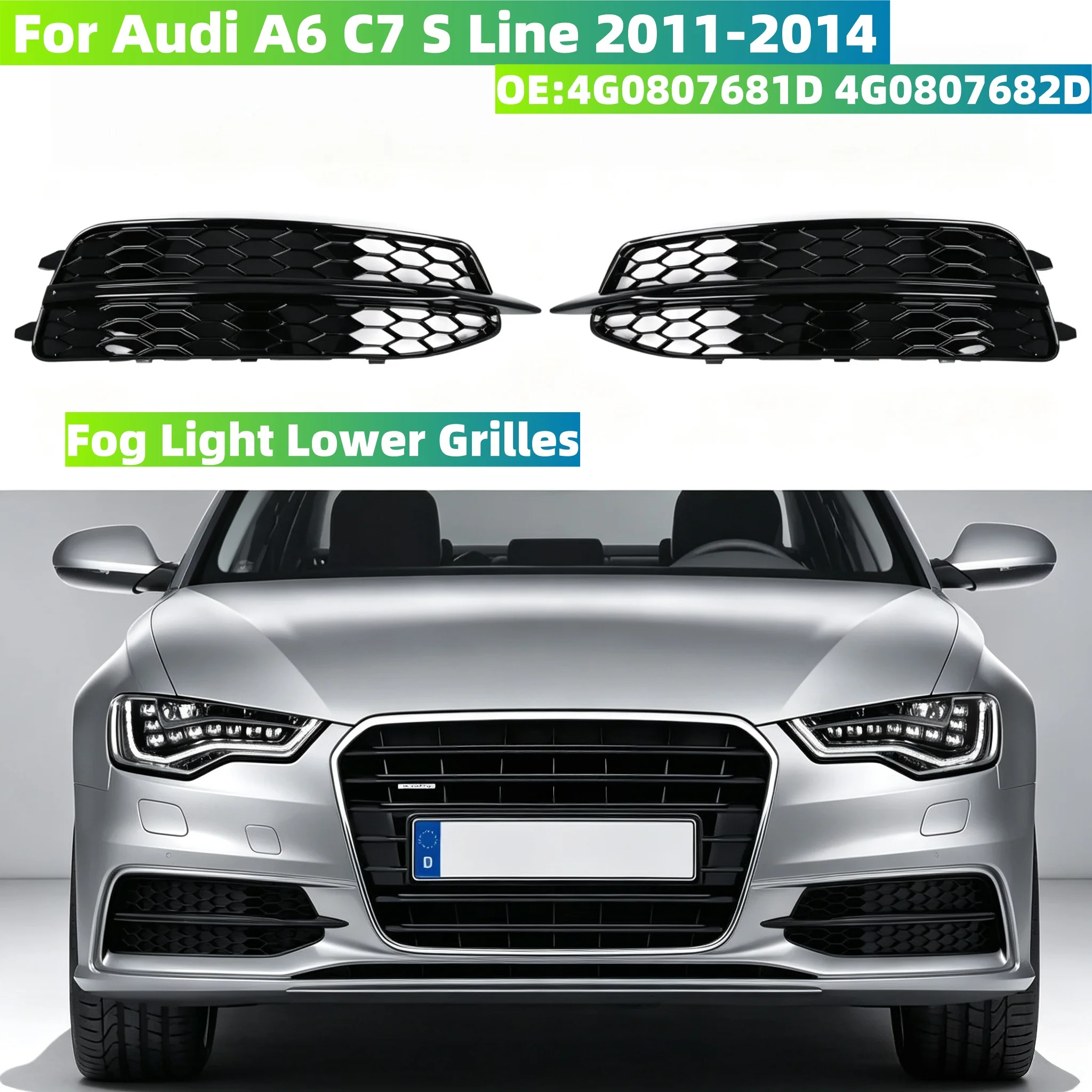 2 Stück Auto-Frontstoßstangengrills Nebelscheinwerfer-Untergrills Lampenrahmenabdeckung 4G0807681D 4G0807682D Für Audi A6 C7 S Line 2011-2014