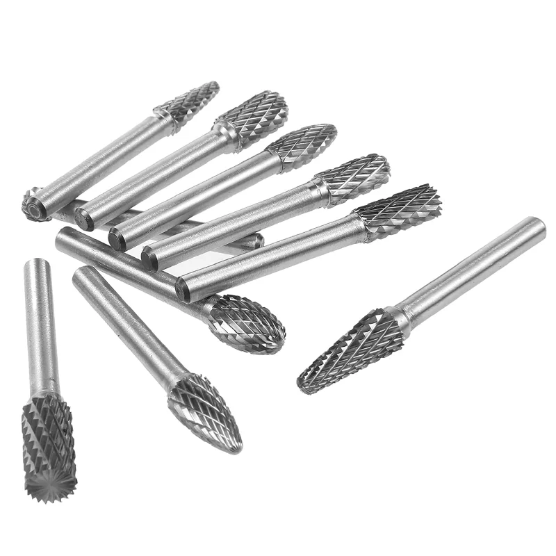 

5Pcs Double Groove Rotary File 6×6mm Grinding Head Tungsten Carbide Burr Milling Cutter Drill Bit Set Finishing Metal Mould