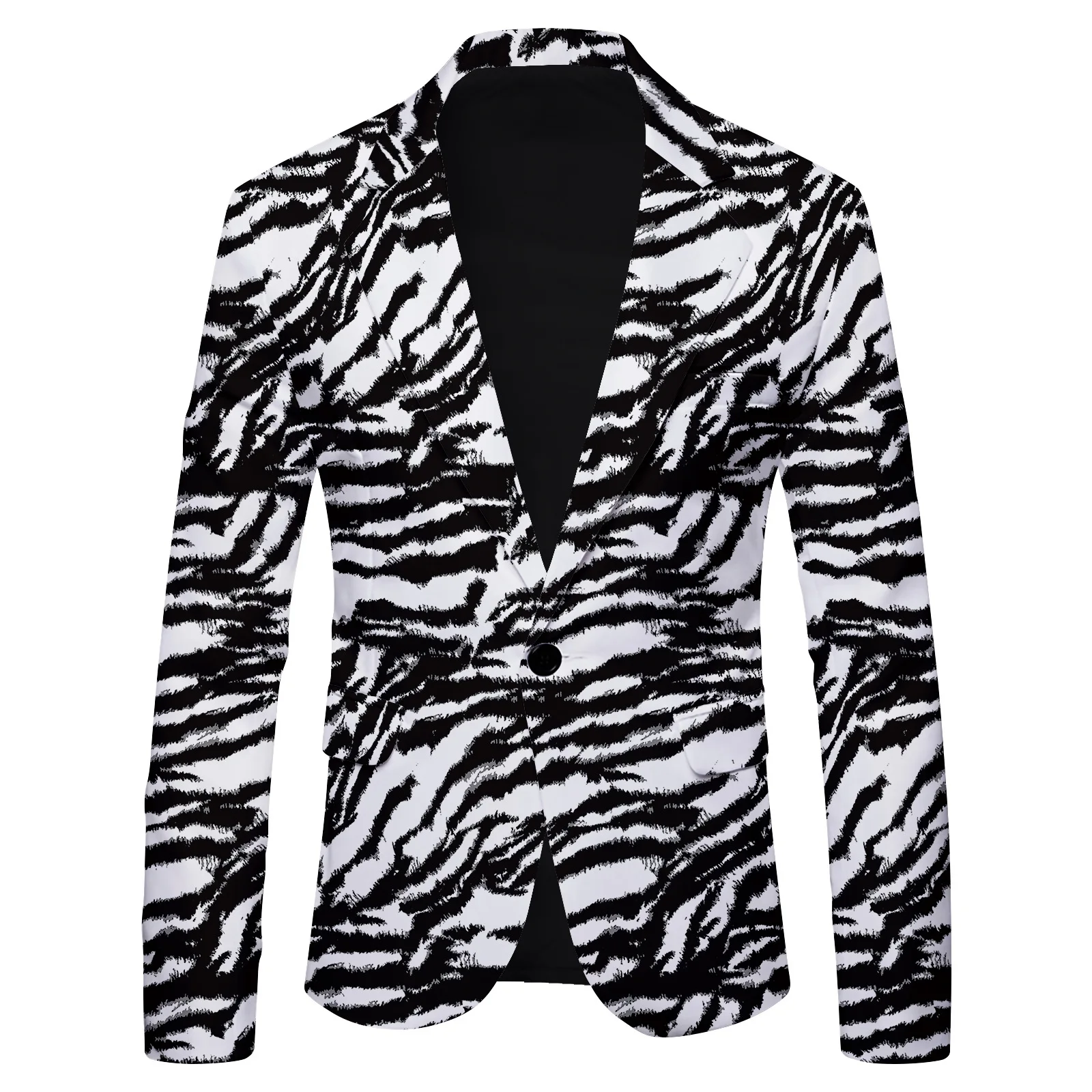 

Print Suits Single Button Men Blazer Turn Down Collar Blazers Business Coat Cardigan Outerwear Spliced Pockets Long Sleeve