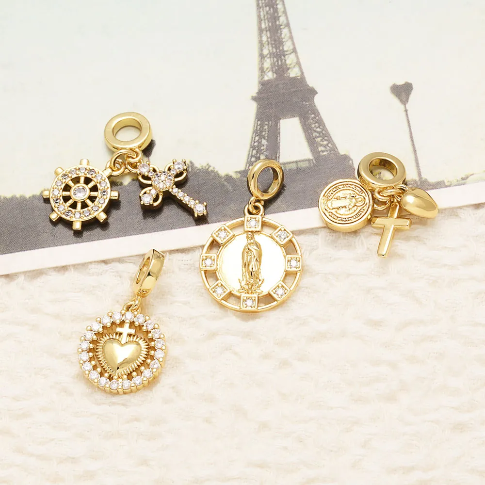 OCESRIO White Crystal Virgin Mary Medal Pendant for Necklace Copper Gold Plated Cross Anchor Jewelry Making Component pdta176 view 3