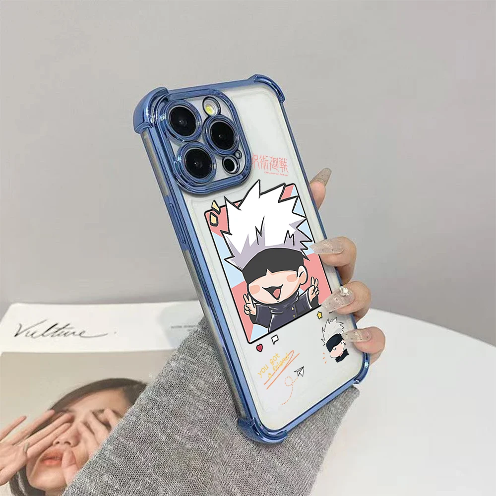 J-Jujutsus Kaisens Gojo FUNDA جراب هاتف آيفون 16 12 13 14 15 Pro Max Plus مقاوم للصدمات بأربعة زوايا مضاد للسقوط