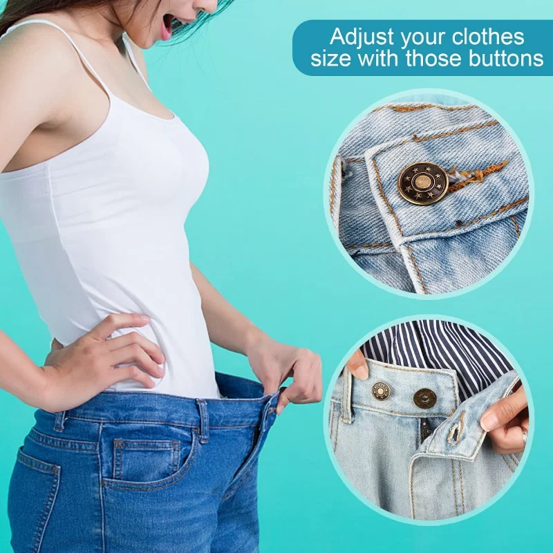 10pcs Waist Buttoned Trousers Jeans Buttons Without Nails Buttons Universal Adjustable Detachable Reusable Decor Sewing Tools