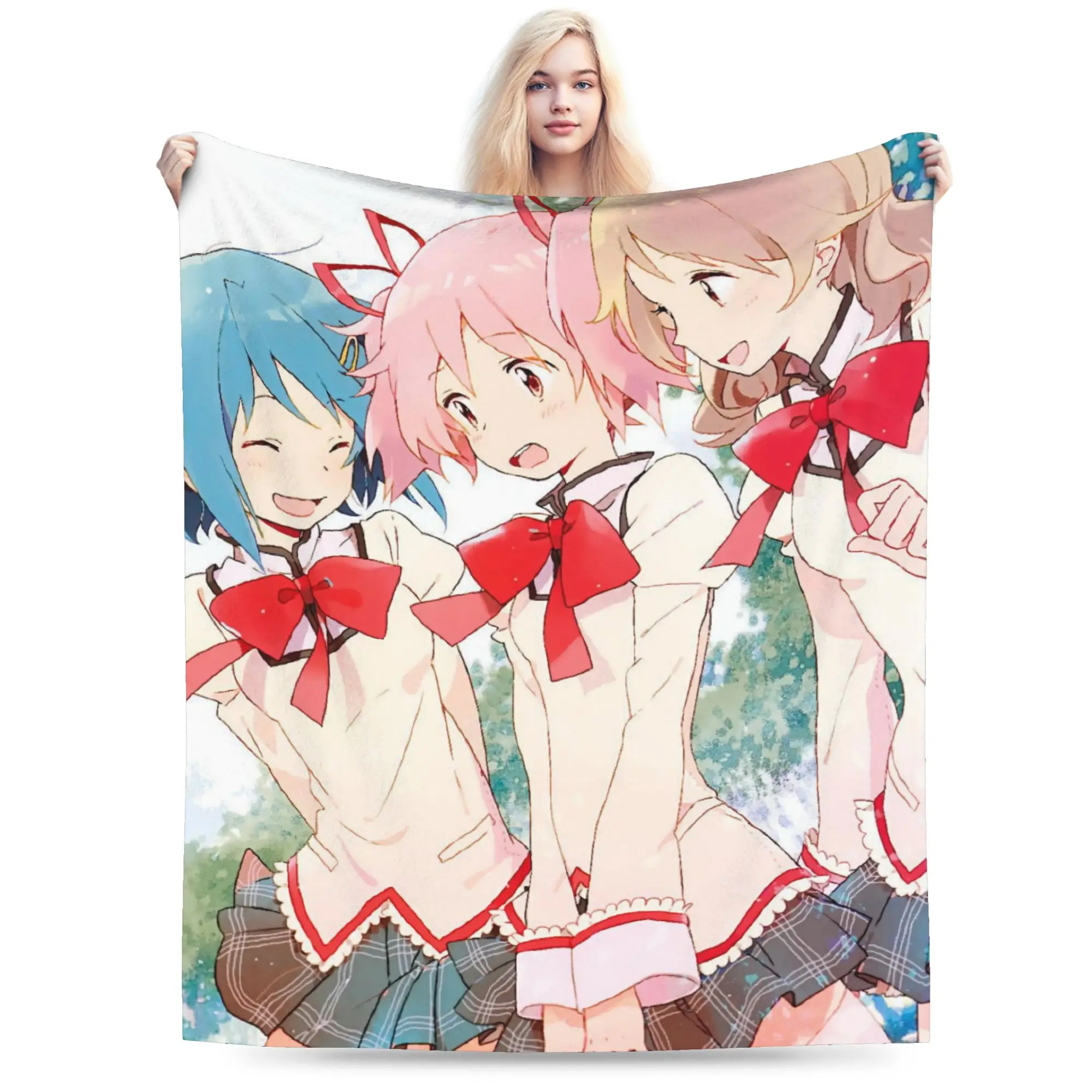 

Puella Magi Madoka Magica Anime Blankets Flannel Textile Decor Multi-function Soft Throw Blanket for Bed Travel Rug Piece