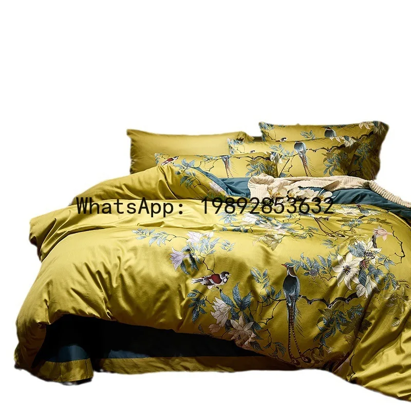 

Golden Sun Fashion 60 Gong Satin Printed Long staple Cotton Soft Can Sleep Naked Home Bedroom Bedding Four-Piece Set