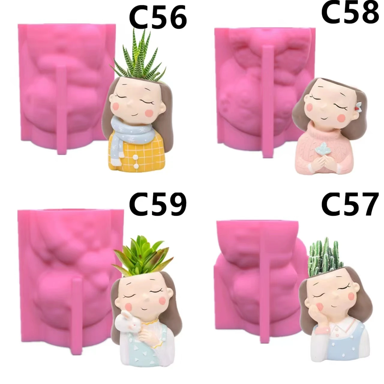 Bubble Girl Flower Pot Silicone Mold DIY Epoxy Resin Cement Clay Gypsum Silicone Mold Home Gardening Decor Crafts