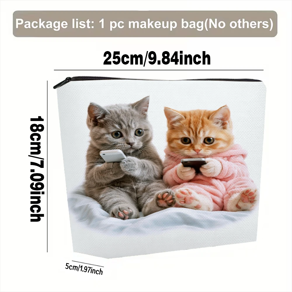 Cute Kittens With Phones Makeup Bags for Girls Cosmetic Pouch Toiletry Bag Pencil Case Travel Storage