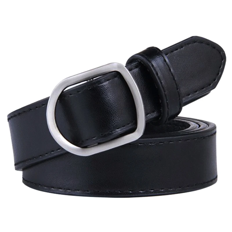 Fashion Nonporous Women's Thin Belt Simple Korean Metal Buckle PU Leather Belts Jeans Dress Decorative Waist Strap