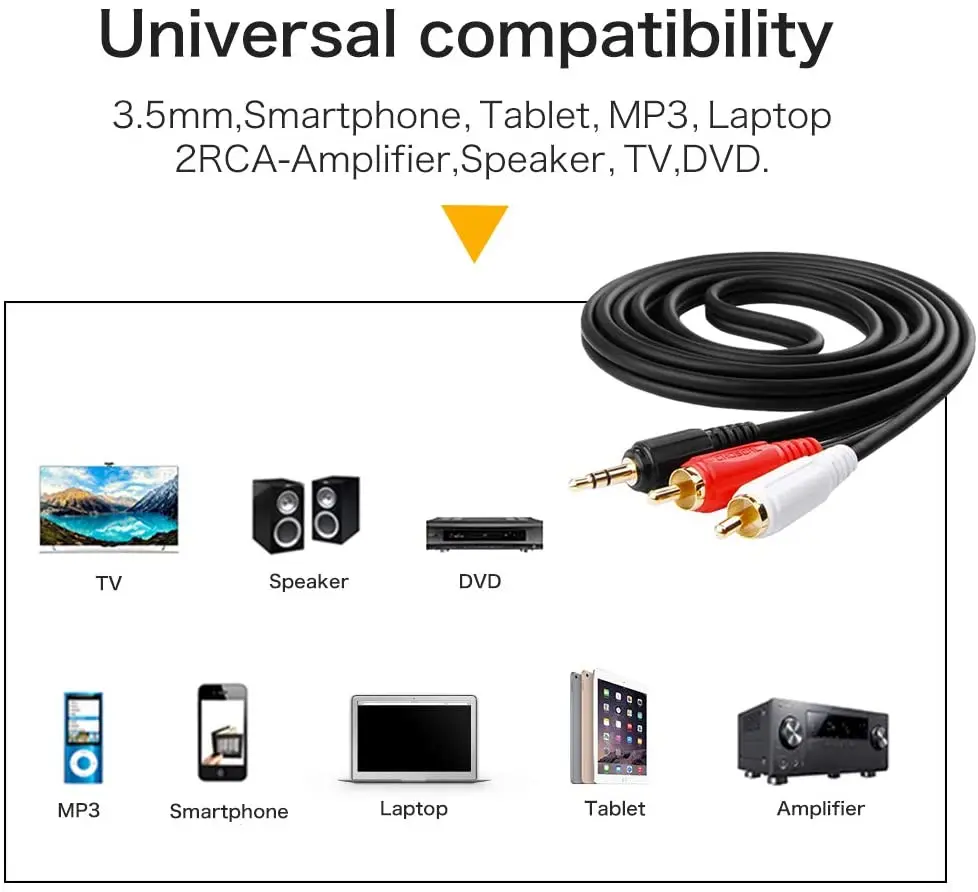 CHOSEAL RCA ถึง3.5มม.2RCA ชาย Aux RCA อะแดปเตอร์สำหรับสมาร์ทโฟน,MP3,แท็บเล็ตลำโพง