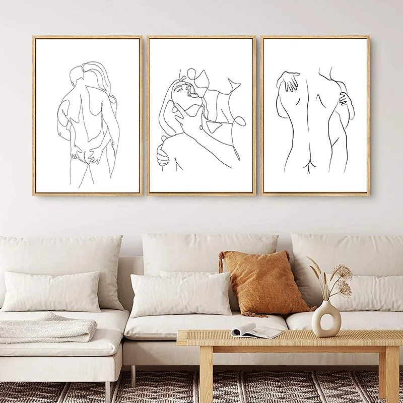 Abstract Love Couple Line Poster Man and Woman Canvas Minimalism Painting Rope Binding Wall Art Picture Bedroom Home Decor