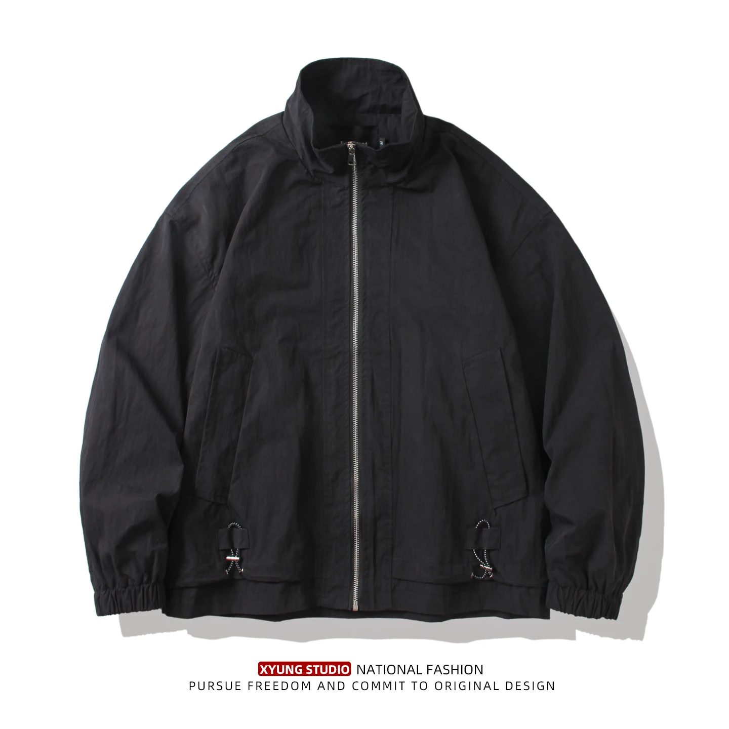 

Loose Casual Men's Jaet Zipper Collar Outdoor Windproof Top Spring Autumn Cotton Nylon Blend Long Sve Pure Color