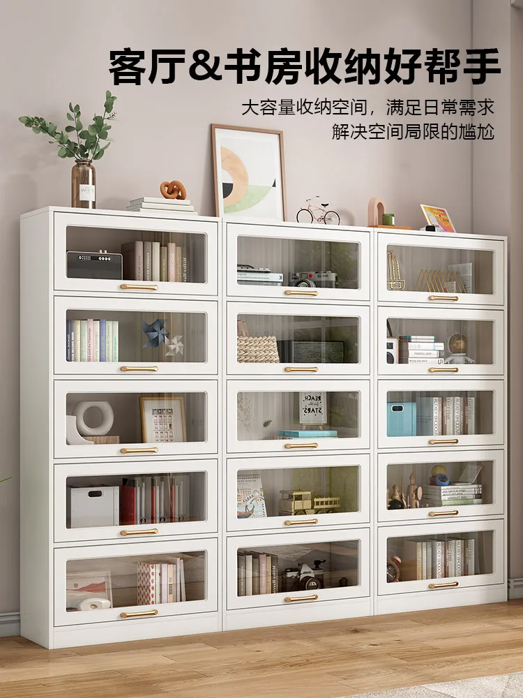 Bookcase with glass door, dust-proof shelf, household bedroom storage cabinet, display cabinet integrated against the wall, chil