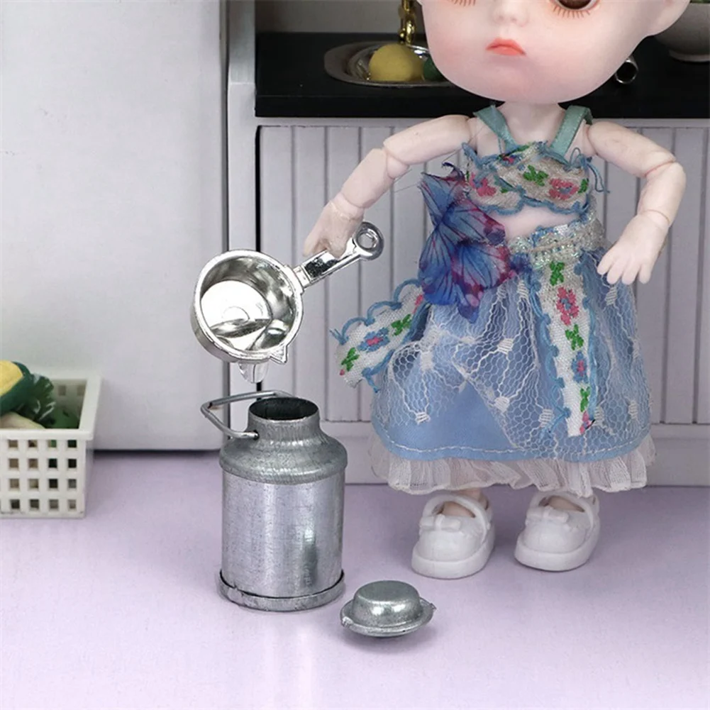 The New Mini Simulated Farm Metal Milk Can Kettle Pot 1:12 Doll House Miniature Accessories