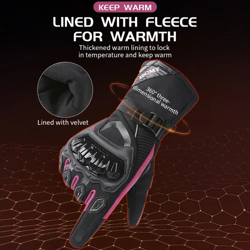 Imagen 2 del producto Suomy Guantes cálidos de invierno para motocicleta, Guantes impermeables a prueba de viento para montar en Moto para mujer, Guantes rosas para Moto de Motocross