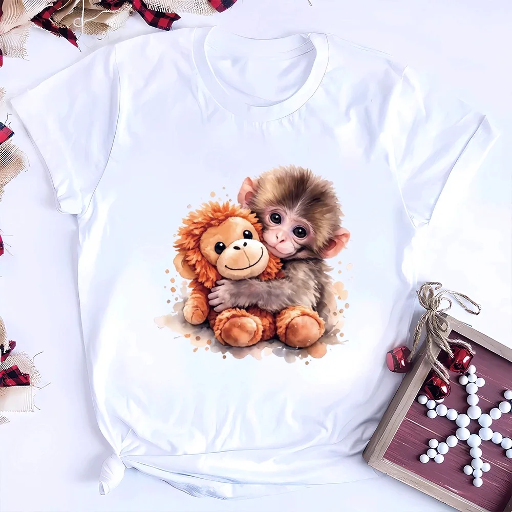 Cute Punch Monkey T-shirt Viral Monkey Meme Tee Trending Monkey Design Women Tshirt Unisex Short Sleeves Tops Animal Lover Gift