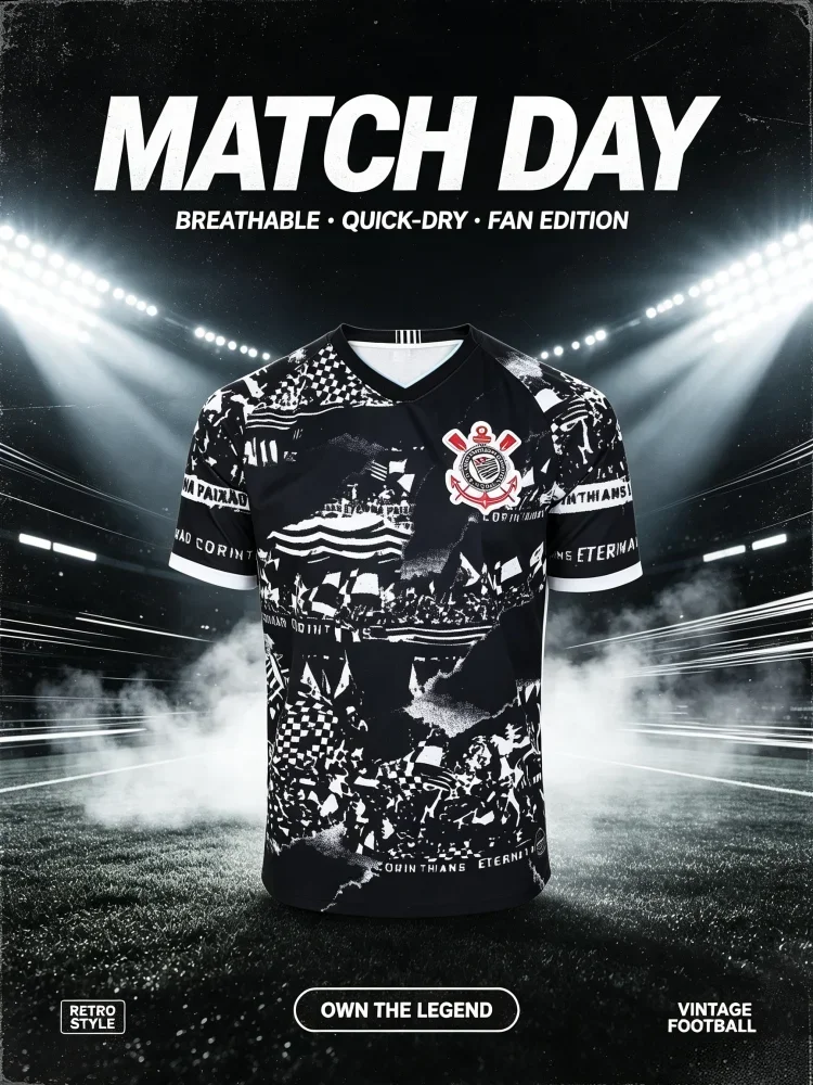 Klassisches Tim-Style-Fußballtrikot, kurzärmeliges 3D-Druck-Shirt für Corinthians-Fans in Brasilien, schnelltrocknend, Eltern-Kind-Outfit – Detail 3