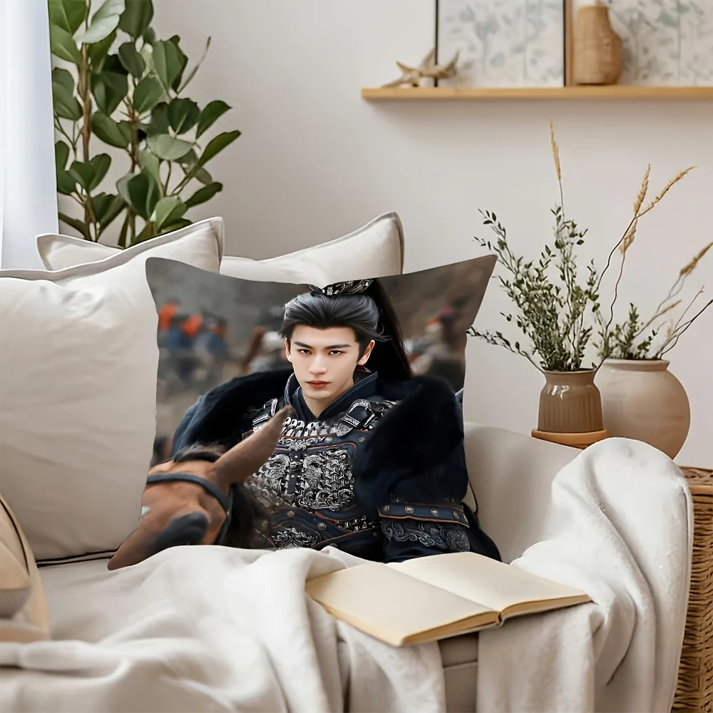 1pc Zhang Linghe C-Drama Pillow Cover, Polyester 2D Double-Sided Print, Handsome Ancient Warrior Armor Portrait, Fan Home & Car
