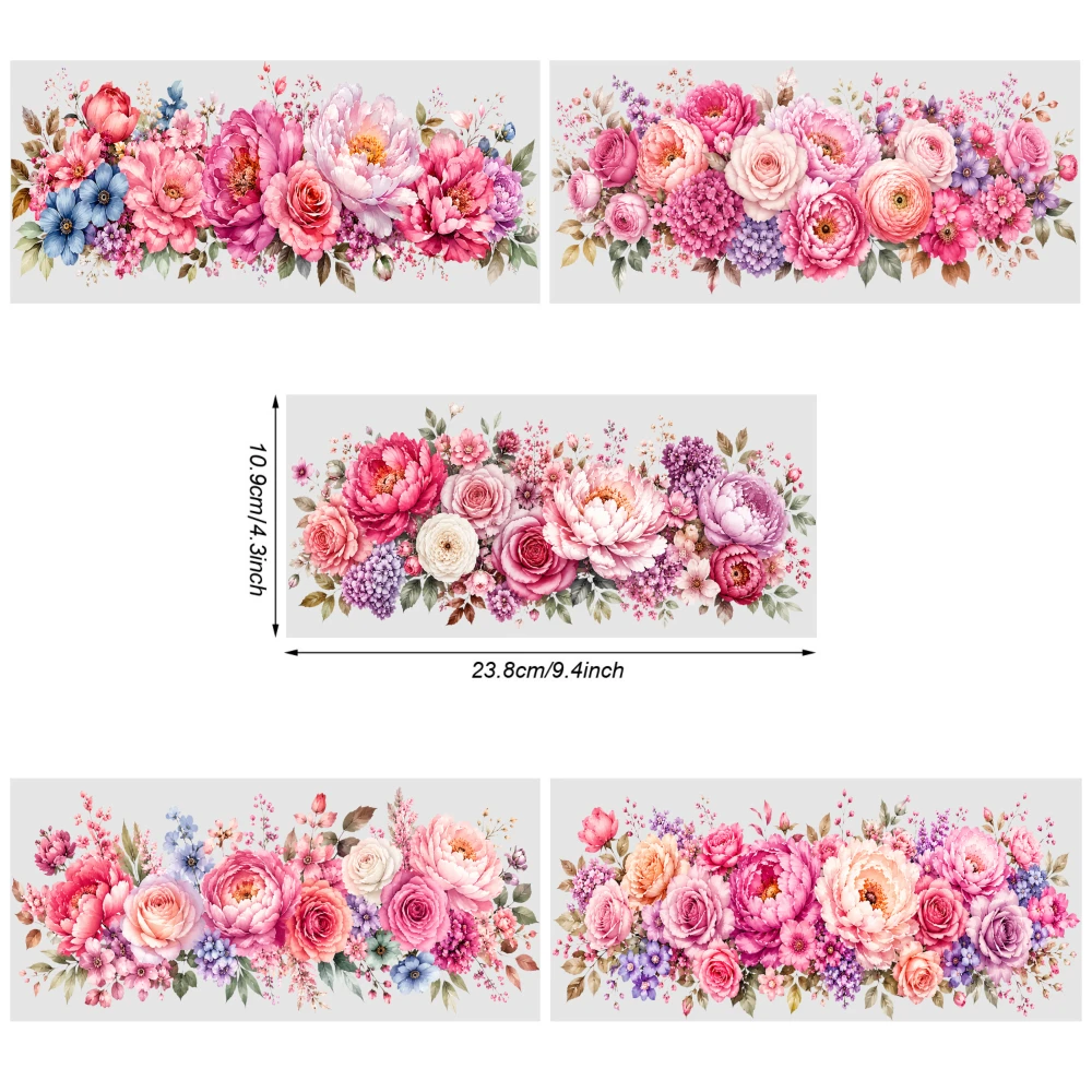 5 Sheets Floral UV DTF Stickers Plastic Self-Adhesive Labels UV DTF Stickers Cups Decoration