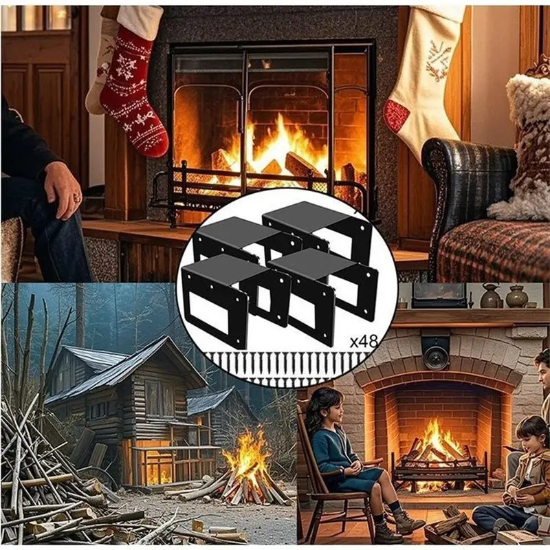 [HOT!A34R】 4-Pack In/Outdoor Firewood Log Storage Rack Bracket, Heavy-Duty Powder Coated Holder For Fireplace Wood Storage