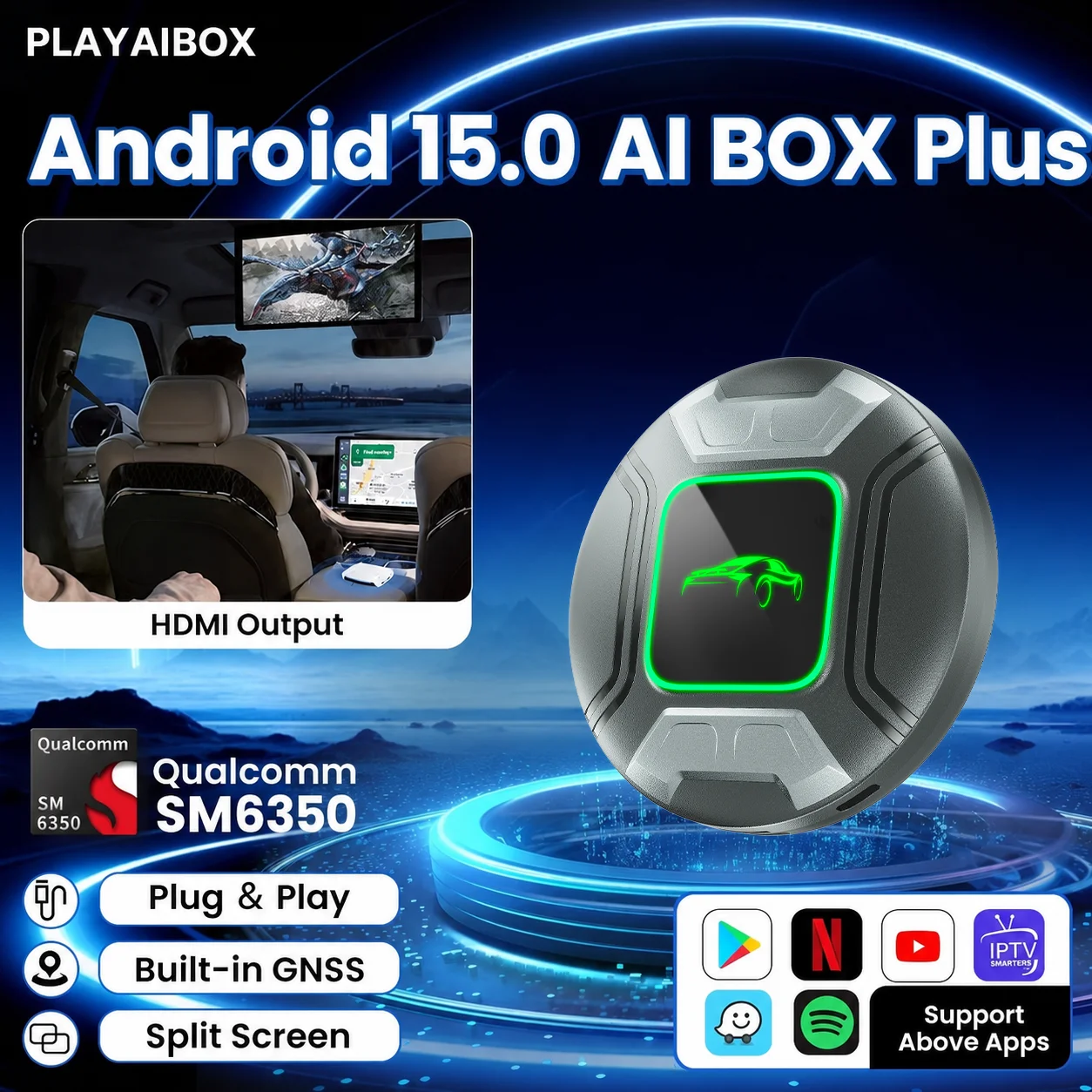 2026 PLAYAIBOX Android 15 Wireless CarPlay Android Auto Ai Box Video Adapter 5G LTE Support MG Youtube/Netflix TF/SD/SIM Card