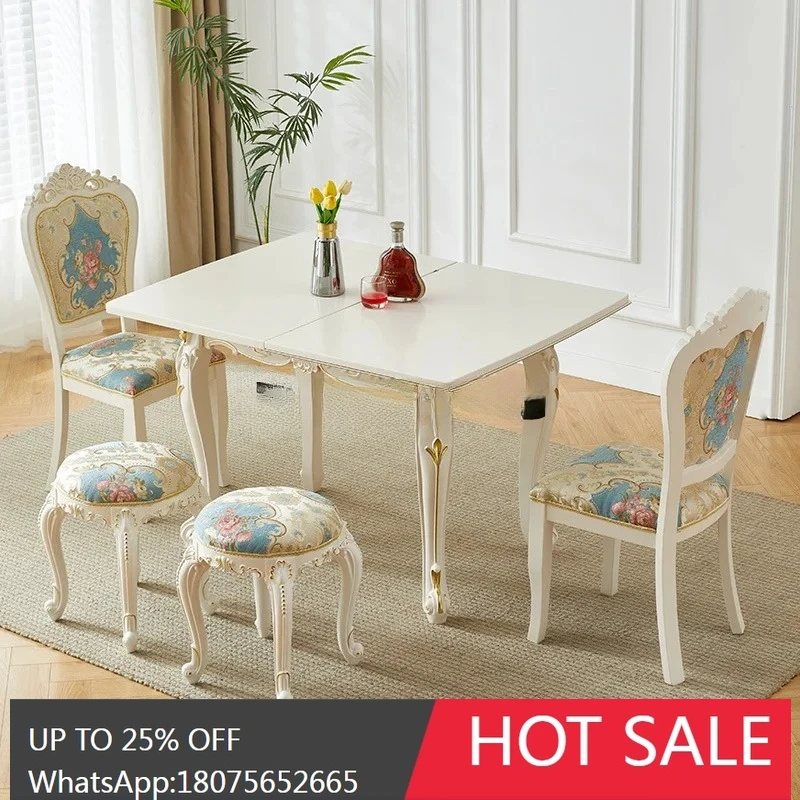 HLZ  small apartment European solid wood multi-functional table and chair combination telescopic folding dining table