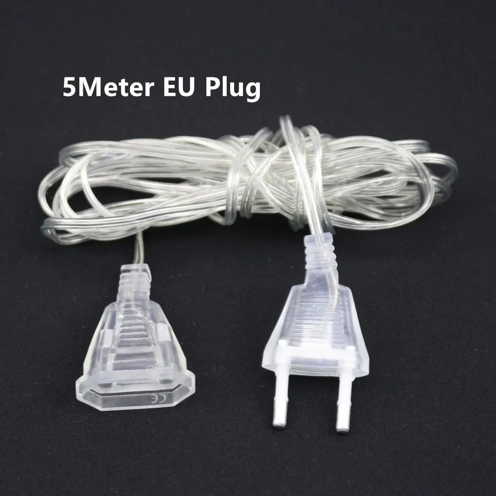 3M 5M EU US Plug Удлинитель питания 220V 110V Прозрачный удлинитель для гирлянды Светодиодные гирлянды Праздничные гирлянды