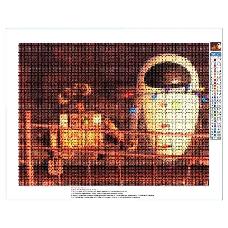 Robot mobilization Mosaic diamond painting Draw  Wall-E and Eva get along warmly Mosaic Rhinestone DIY Cross Stitch Decoration