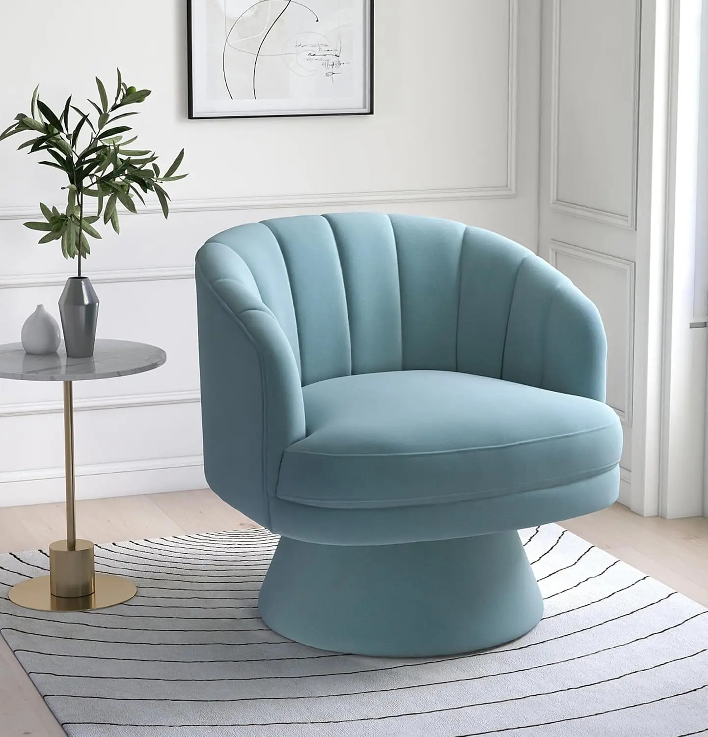 Swivel Accent Chair,Upholstered Velvet 360° Swivel Barrel Chair for Living Room Overstuffed Bouncle Reading Chair, Customized