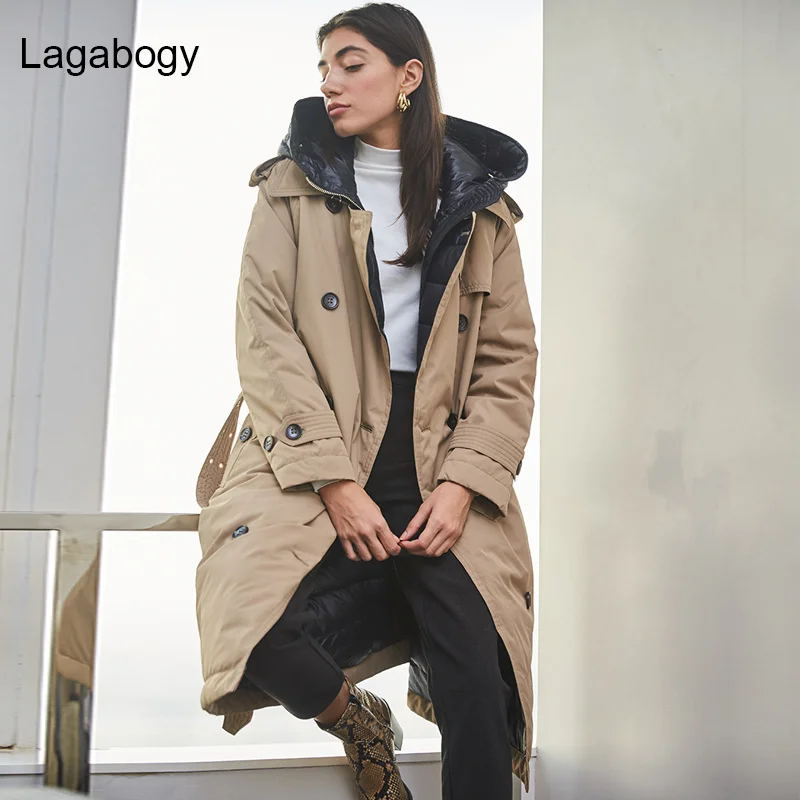 

Quality Winter Down Trench Parkas 90% Top White Duck Dowm Coat Hooded Long Thick Warm Puffer Jacket Female Snow Outwear