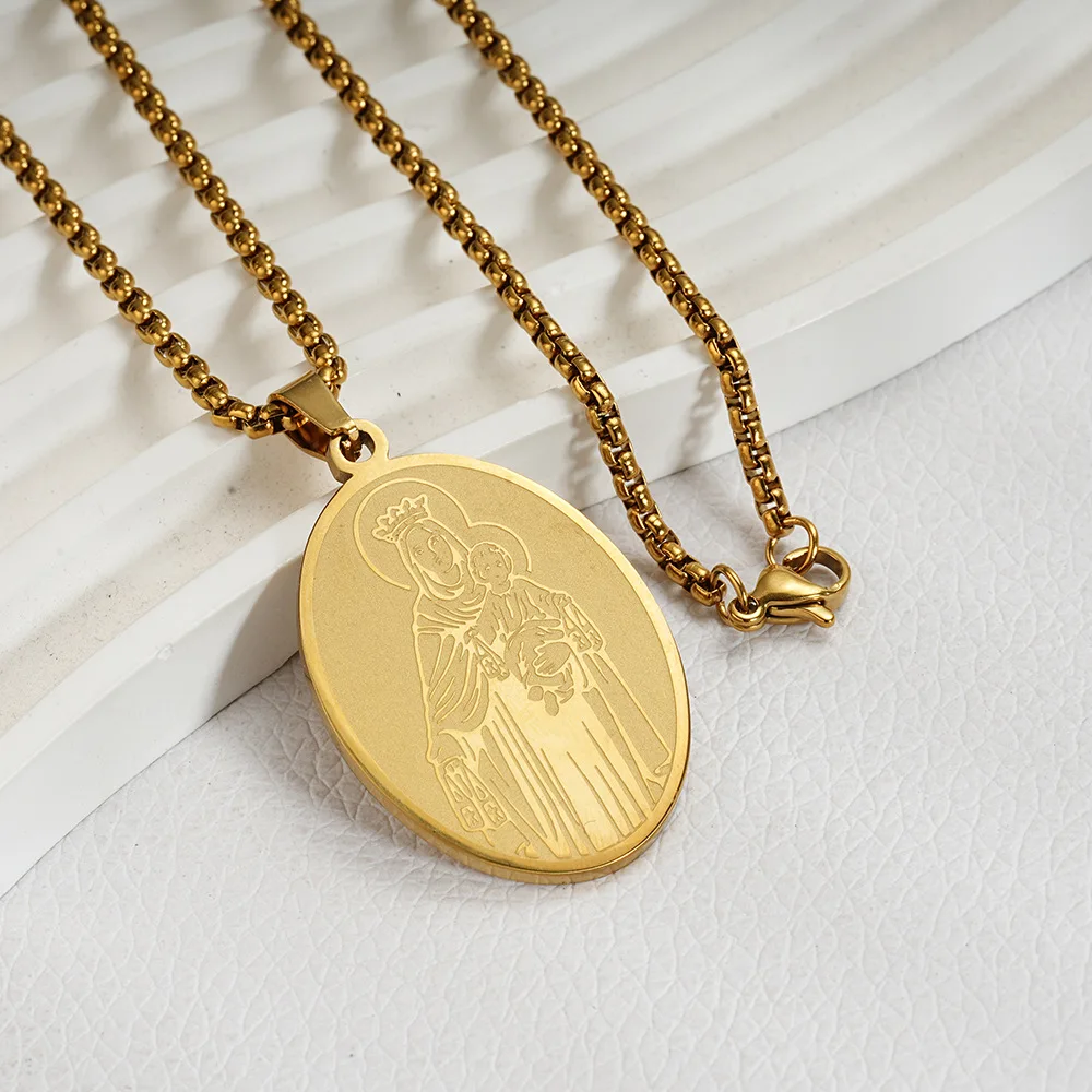 European and American stainless steel color preserving pendant Maria guardian angel high-end feel female essence polished chain