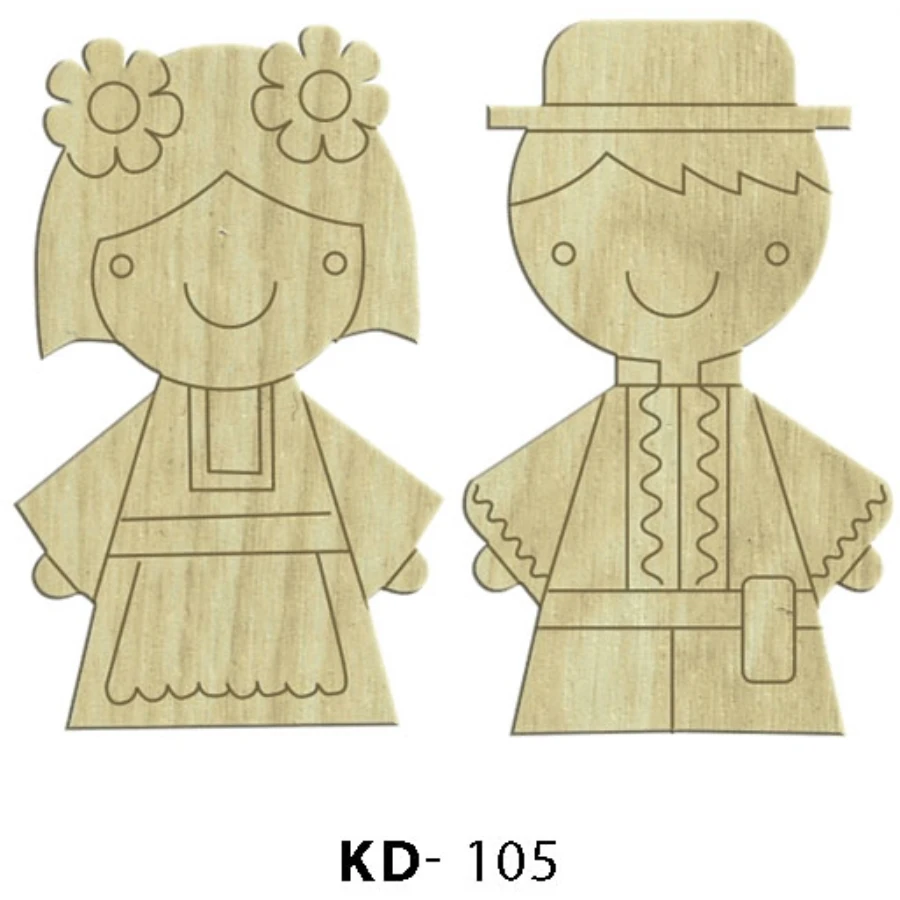 KD105 Women Men 2li Set Wooden Package Ornament, Hobby Painting Wood Ornament