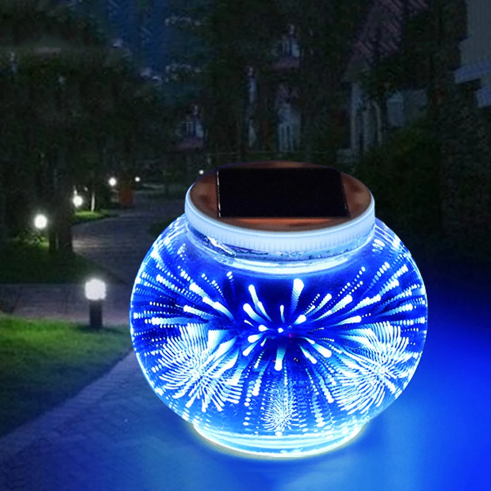 Garden Decoration Outdoor Solar 3D Colorful Firework LED Glass Lamps Garden Romantic Waterproof Night Light For Courtyard Patio