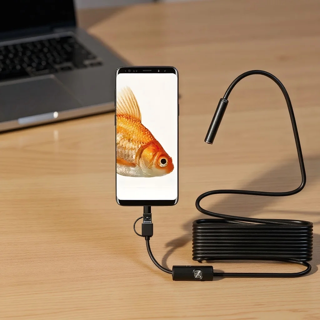 ​ ​ Mini telecamera endoscopica 3 in 1 - Telecamera serpente USB/tipo C per PC Android e ispezione auto ​ ​
