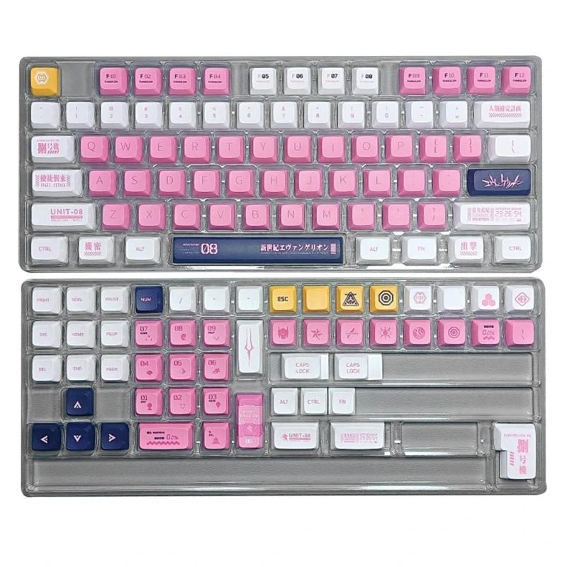 2024 New 128-Key Keycaps XDA  PBT DYE-SUB for Mechanical Keyboards Keycap Game Keycaps EVANGELION-08 Pink Keyboard keycap