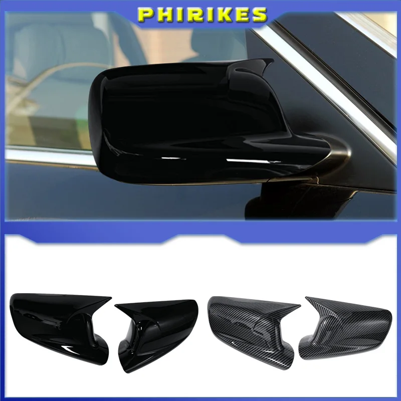 2PCS Car Side Door Rearview Side Balck Carbon Mirror Cover Caps For BMW 3 Series E46 2 Doors 7 Series E65 E66 E67 E68 2001-2008
