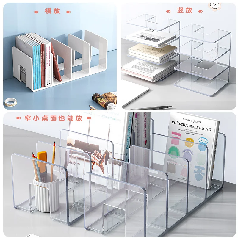Book Stand Desktop Book Organizer Divider Board Bookshelf Desk Storage Rack Transparent Acrylic Bookend Book Holder