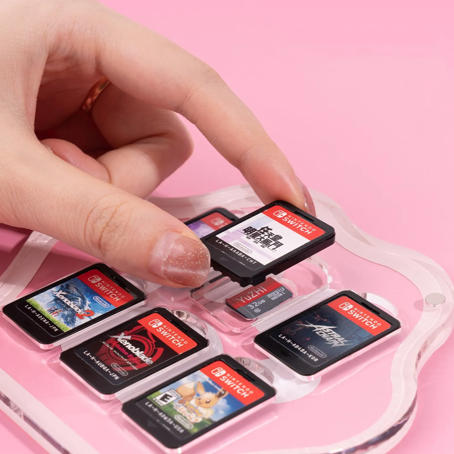 Switch Card Box Transparent Acrylic Cat Claw Magnetic NS Game Card Cassette Storage Box Large Capacity Peripheral Accessories