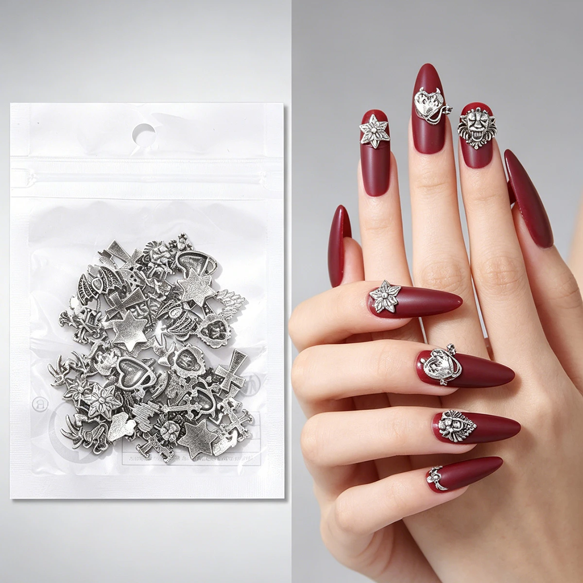 50 Pieces of Retro Punk Style Alloy Cross Nail Art Decorations, 3D Crosses, Hearts, and Devil Designs Mixed in Various Styles, Nail Gemstones, Rhinestone Nail Accessories, Y2K Multifunctional DIY Decoration Accessories, Fake Nail Decorations, Nail Supplies
