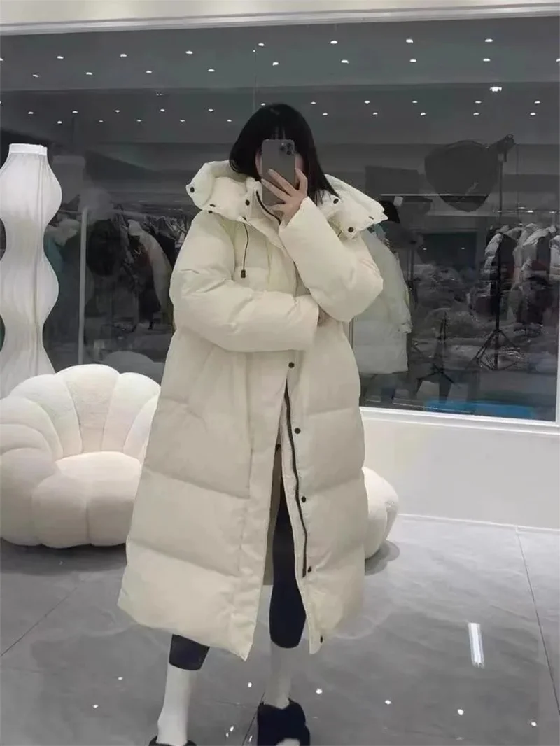 2024 novo inverno quente puffer jaqueta com capuz longo feminino parkas grosso algodão acolchoado à prova de vento casaco casual solto neve wear jaquet