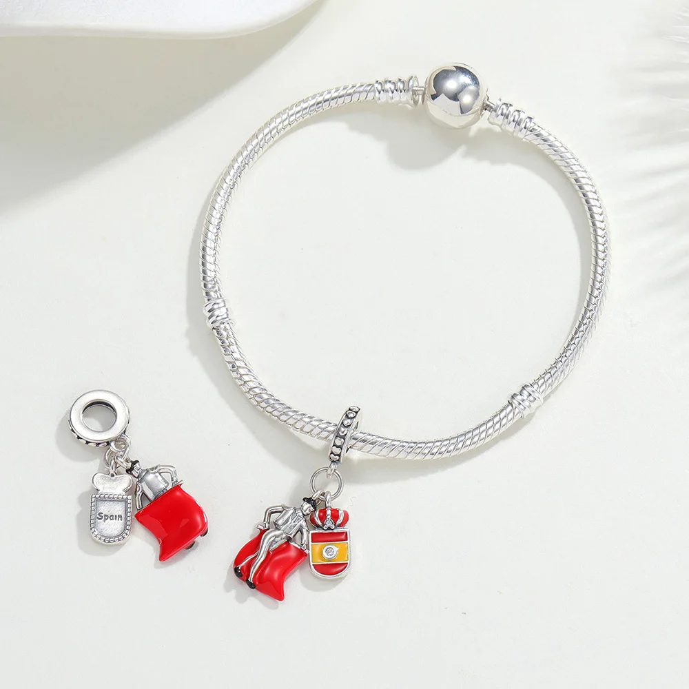 925 Sterling Silver Summer Charm Spain Bullfighter Flag Pendant Fit Bracelet Diy For Women Elegant Fashion Jewelry Travel Gifts view 3