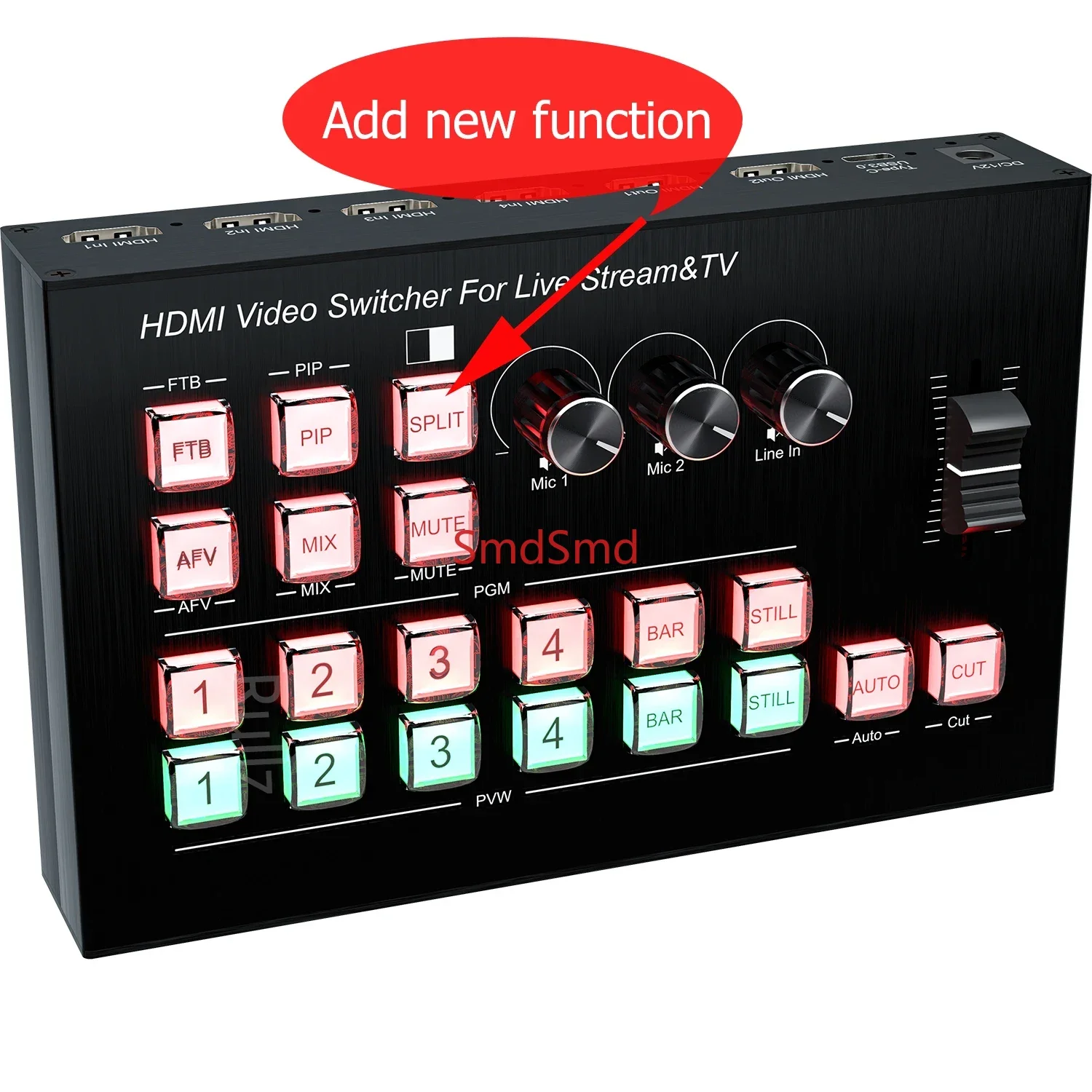 Camera 4 Channel HDMI Video Mixer Switcher Video Capture 1080p60 Live Streaming PGM Seamless Switch Output 6 Pictures PVW