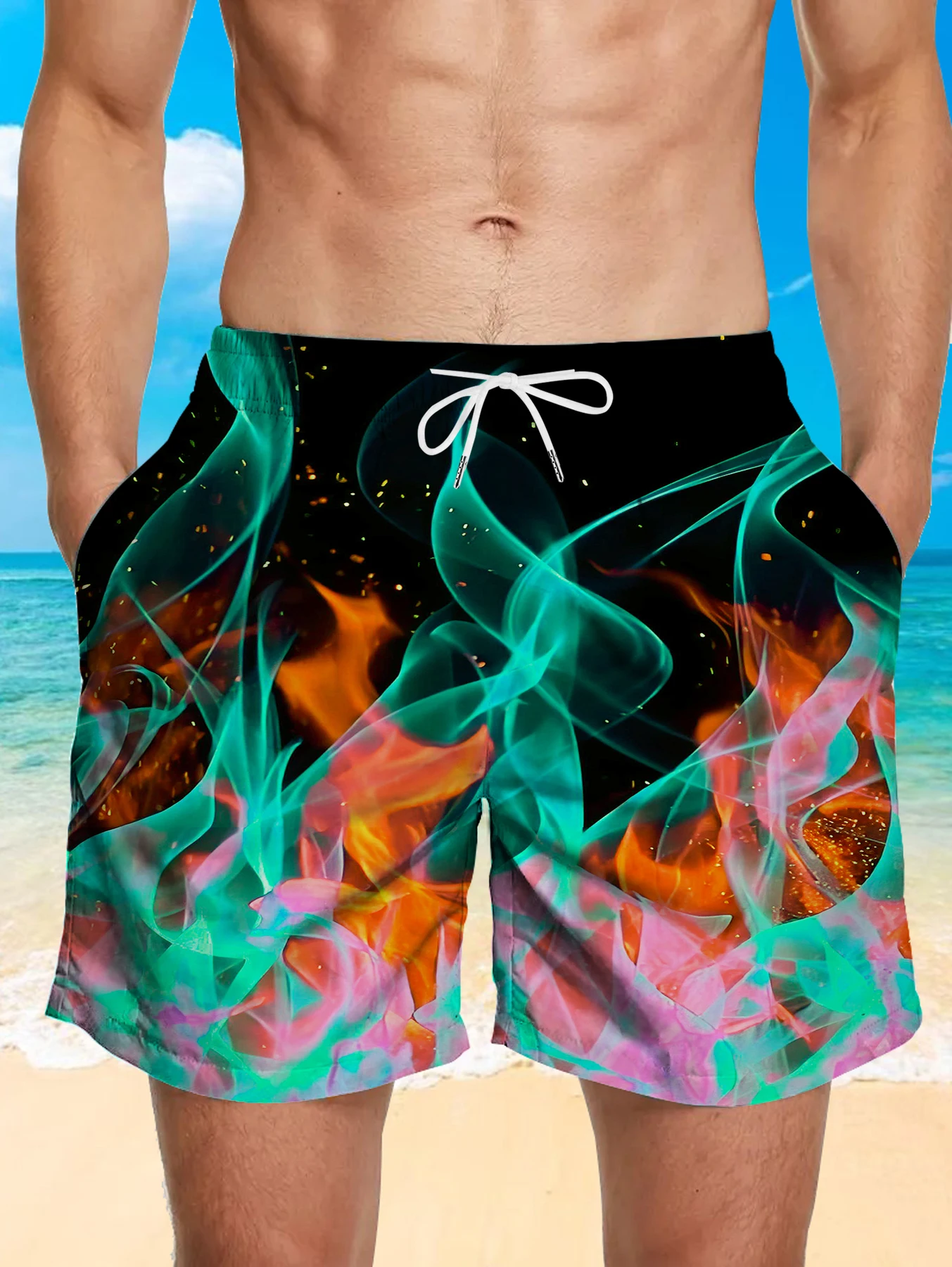 

Thin Section Quick Dry Polyester Shorts Men Full Digital Print Outdoor Beach Pants